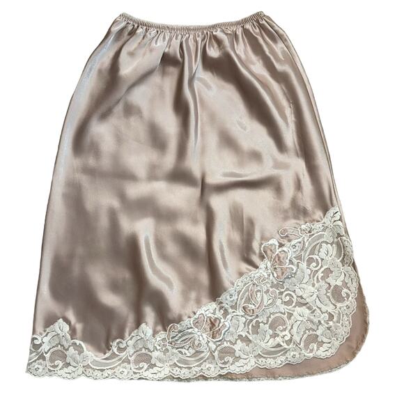 Vintage Satin Floral Lace Mini Slip Skirt Nude - Picture 1 of 8